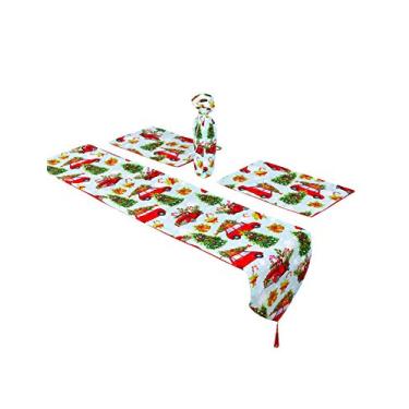 Imagem de Letuwj Toalha de mesa de linho com borlas para carro de árvore de Natal impressa 180x35/44x29/37x18