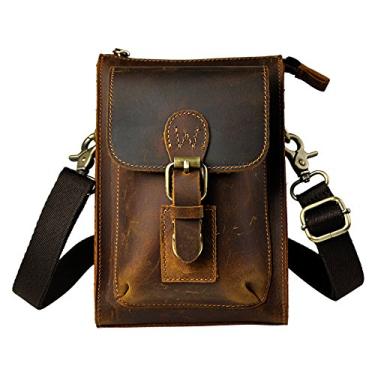 Imagem de Le'aokuu bolsa masculina de couro genuíno pequena bolsa de ombro carteiro bolsa de telefone cinto cintura bolsa de cintura 6402, Dark Brown, Small