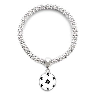 Imagem de DIYthinker Pulseira com pingente de prata com estampa de personagem sânscrito de cultura religiosa e corrente ajustável