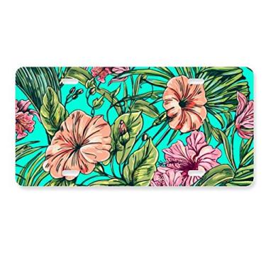 Imagem de DIYthinker Etiqueta de aço inoxidável para decoração de placa de licença verde com folha de flor