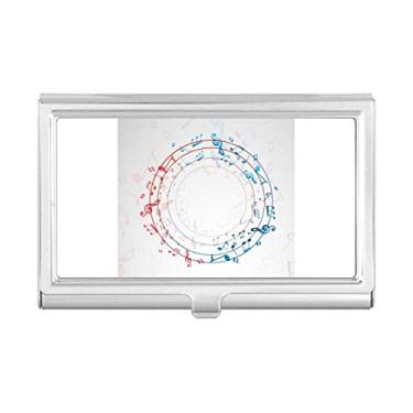 Imagem de Porta-cartões de visita com notas musicais vermelhas e azuis em formato redondo