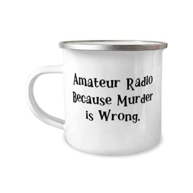 Imagem de Amateur Radio Because Murder is Wrong. Caneca de acampamento de 355 ml, presente de rádio amador, perfeita para homens e mulheres