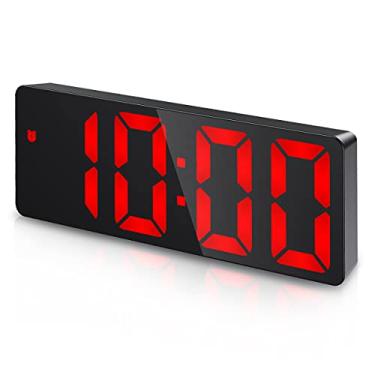 Imagem de (2023 Mais novo) Relógio de Alarme Digital, Relógio LED para Quarto, Relógio Eletrônico de Mesa com Display de Temperatura, Brilho Regulável, Controle de Voz, Display 12/24H para Casa, Quarto, Escritório, Vermelho