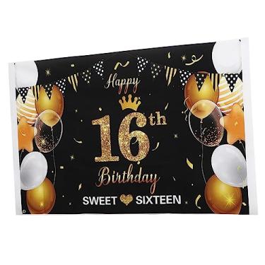 Imagem de CAXUSD 1Pc Cenário De Fotografia Doce 16 Decorações Doces 16 Lembrancinhas Para Comemorar O Aniversário Foto Pano De Fundo Tapete De Parede De Fotos Feliz Aniversário Tapeçaria De