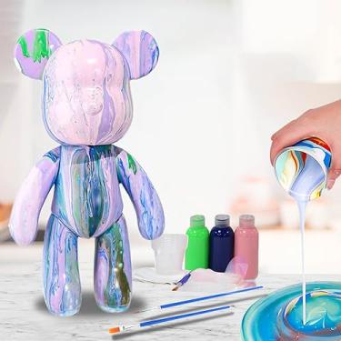 Imagem de HANDA DIY Pintura Fluido Urso Urso de Pelúcia Kit de Pintura Conjunto Criativo Decorações de Casa Bonecas Bonecas Bonecas Brinquedos Presente para Aniversário Dia dos Namorados (23 cm, Rosa+Verde+Azul)
