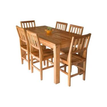Imagem de Mesa De Jantar Ripada 1,60M Com 6 Cadeiras Em Madeira Maciça - Hello M