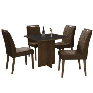 Imagem de Mesa de Jantar Los Angeles 120x80cm com 4 Cadeiras Minas Plac Cor Canela Grafite com Tecido Marrom