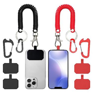 Imagem de HOTEMIA Cordão para celular antifurto com mosquetão antiqueda, esqui, caminhada, ciclismo, pesca, escalada, serve para iPhone e a maioria dos telefones celulares (preto + vermelho)