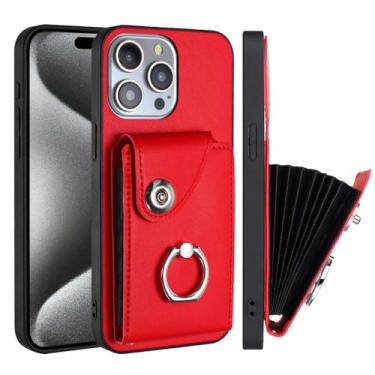 Imagem de Estojos protetores flip Compatível com capa carteira para iPhone 14 Pro Max com porta-cartões, capa à prova de choque com botão magnético de couro PU + capa protetora com suporte para dedo com rotação
