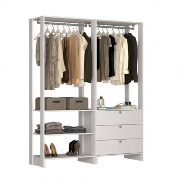 Imagem de Closet Modulado 2 Peças com 2 Cabideiros 3 Gavetas e 4 Nichos Yes Nova Mobile Branco