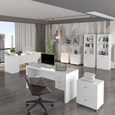 Imagem de Conjunto Home Office 8 Peças com 2 Mesas, 3 Gaveteiros, 2 Estantes e 1 Balcão Espresso...