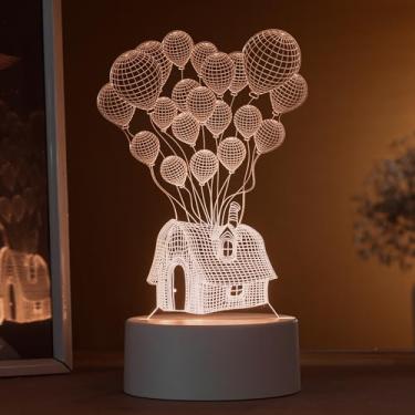 Imagem de Luminária led 3d, abajur de mesa, up altas aventuras- casa com balões