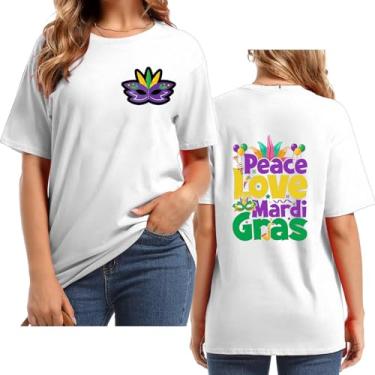 Imagem de 2024 Mardi Gras Outfit for Women Letter Back Printed Mardi Gras Shirts for Women Fat Tuesday Camisetas Tops, Branco, XXG