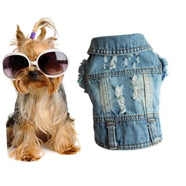 Imagem de Sosoport colete jeans protegida retro proteção solar roupas cachorro regata tops roupas para animais estimação jaqueta cachorro estimação Bichon roupa para cachorro vestuário