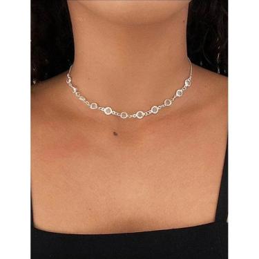 Imagem de Colar Choker Tiffany Ponto de Luz Pedras Cristais Folheado a Prata gargantilha Prateado Tifany Tendência Moda Feminina