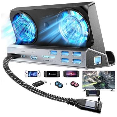 Imagem de Ventoinhas duplas de resfriamento 13 em 1, estação de ancoragem a vapor com 5 portas USB 4K @60Hz, 1000 Mbps, slot SD/TF, USB-C 100W PD, adaptador de 40 Gbps para Steam Deck/Rog Ally/Switch/Legion Go