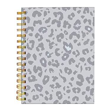 Imagem de iampanda Caderno espiral de jornal, forte encadernação de fio duplo com papel premium para meninas mulheres, luxuoso Cheetah 60 folhas A5 Caderno/Diário pautado pela faculdade, perfeito para presentes escolares em casa, leopardo cinza