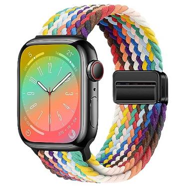 Imagem de Pulseira esportiva de nylon compatível com Apple Watch Ultra 2 de 49 mm, 45 mm, 44 mm, 42 mm, 41 mm, 40 mm, 38 mm, pulseira magnética de tecido trançado macio para Apple Watch séries