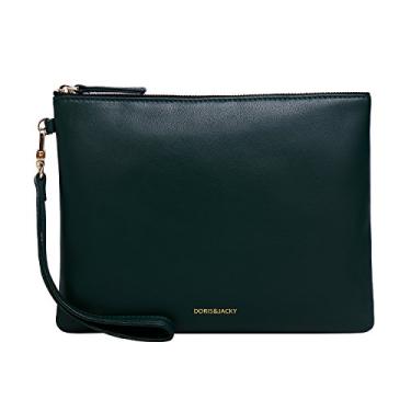 Imagem de DORIS&JACKY Bolsa clutch feminina de couro de cordeiro, grande, macia, com alça.., Verde, Pele de cordeiro verde