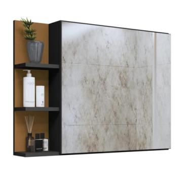 Imagem de Espelheira Para Banheiro Suspensa Nicho Prateleira Closet Iris (Preto/Nature)