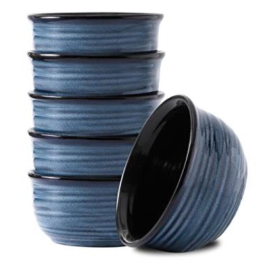Imagem de Hasense Conjunto de 6 Tigelas de Cerâmica de 590 ml para Cozinha, Adequado para Sopa, Cereais, Arroz, Macarrão, Salada, Aveia, Lava-Louças, Micro-ondas, Azul Marinho