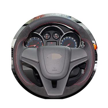 Imagem de Capa de volante de carro confortável antiderrapante costurada à mão preta, apto para Chevrolet Cruze 2009 a 2014 Aveo 2011 a 2014