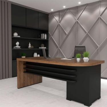 Imagem de Mesa Tamburato Artany Cor Charuto Com Preto Com Gavetas LE