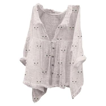 Imagem de Camisetas femininas com estampa floral, manga 3/4, com botões, gola V, elegantes e confortáveis, rosa, G