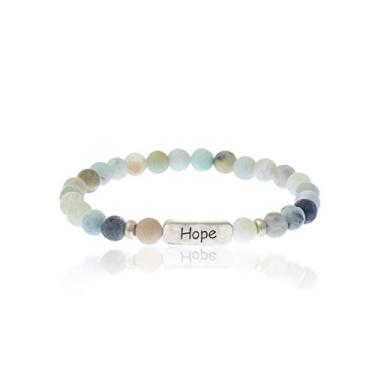 Imagem de NTLX Pulseiras cristãs femininas – Pulseira Hope – Pulseira de oração elástica de pedra natural – Joias com mensagem inspiradora – Ótimo presente, Plástico Pedra plástico Pedra banhado a ouro