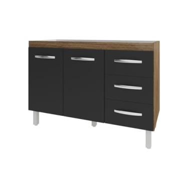 Imagem de Mobília Decor, Balcão Armário Gabinete Para Pia de Cozinha 118 cm Bruna 2 Portas e 3 Gaveta Savana Preto