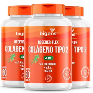 Imagem de Regener Flex, Colágeno tipo 2 40mg, ácido hialurônico, M.S.M, Cálcio, Bigens, Kit 3x 60 cápsulas