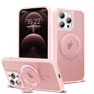 Imagem de XIQI Capa de telefone projetada para iPhone 12 e 12 Pro de 6,1 polegadas com suporte magnético giratório 360 e capa traseira translúcida [compatível com Mag-Safe] para homens Wowen, rosa