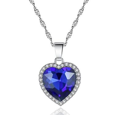 Imagem de HEYu jewelry Colar Titanic Coração do Oceano Amor Coração em Forma de Coração com Pingente de Cristal Azul Royal para Mulheres Esposa, 1.58 inches * 1.4 inches, Zinco, Sem Pedra Preciosa