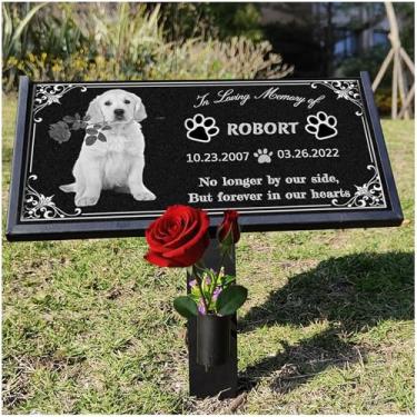 Imagem de MYDILI Lápide de Cachorro e Gato, Pedra Memorial de Granito Preto Personalizada com Foto e Texto, Ideal para Interior e Exterior