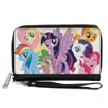 Imagem de Buckle-Down Carteira Hasbro, zíper ao redor, My Little Pony Mane Six e Spike Group Pose branca, couro vegano, Branco, 7.5"x4.5", Casual