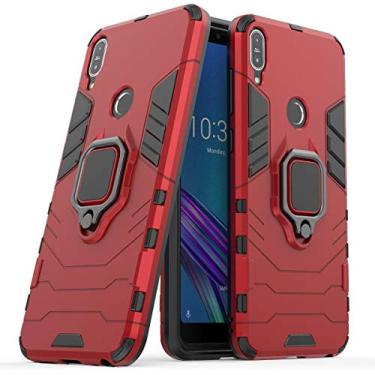 Imagem de Compatível com Asus ZenFone Max Pro (M1) ZB602KL Capa Prova de Choque de Camada Dupla, Anel Giratório de 360 com Suporte de Celular para Carro (Vermelho)