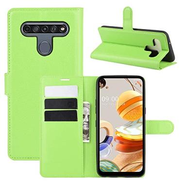 Imagem de Capa para LG K61, capa para LG Q61, couro PU com suporte para cartão de crédito, capa carteira flip com suporte [compartimentos para cartão] [fecho magnético] para LG K61/LG Q61 (verde)
