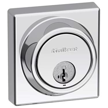 Imagem de Kwikset Fechadura de fechadura 816 KeyControl, porta de entrada frontal com chave externa cromada polida, resistente a palhetas, segurança SmartKey Rekey, parafuso morto de cilindro único