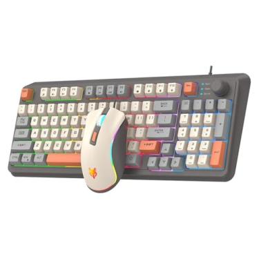 Imagem de Teclado De Jogo, Conjunto De Rato Com Fio, Botão De volume Independente, Luz De Fundo RGB Para Windows PC Laptop Game,Cinza