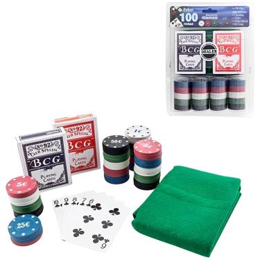 Imagem de Jogo De Poker 100 Fichas 1 Ficha Dealer 2 Baralhos 1 Feltro