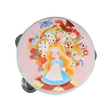 Imagem de Tachiuwa Tamborim de mão de madeira, instrumentos de percussão de pandeiro de fileiras duplas, tamborim de mão, sino de tambor para crianças cantando, Garota, 15cm