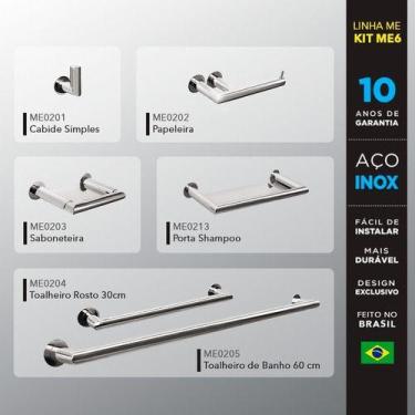 Imagem de Kit Acessórios Para Banheiros 6 Peças Inox - Kromus Kitme6