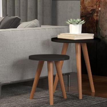 Imagem de Kit 2 Mesas Preta Para Sala Quarto MDF Apoio Objetos Decor - Móveis C.