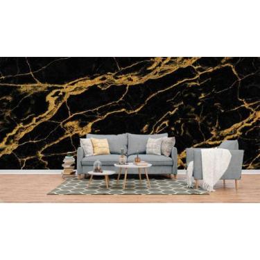 Imagem de Papel de Parede Painel 3D Mármore preto Fio Ouro 4M  Revestimento Pedr