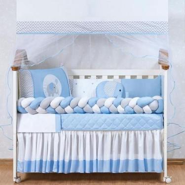 Imagem de Kit De Berço Elefante Trança Azul Menino 11 Peças - L2m, Azul, 11 peça