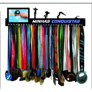 Imagem de Porta Medalha Natação Masc Porta Retrato P Até 120 Medalhas - QUADRO D