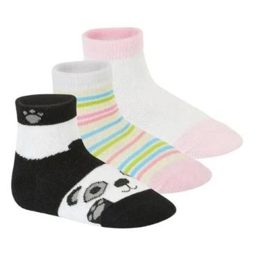 Imagem de Kit Meia 3 Pares Infantil Menina Panda Molekinha, Sortido, 23-27