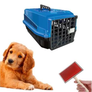 Imagem de Rasqueadeira Escova Magica Pet +Caixa Transporte Pet N3 Azul - MecPet