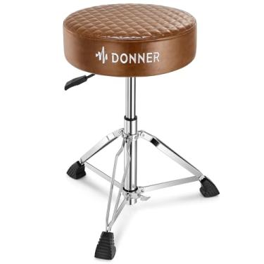 Imagem de Donner Drum Throne Seat DT-150, banco de tambor profissional - altura hidráulica ajustável, almofada antiderrapante acolchoada grossa, estabilidade de suporte duplo, marrom
