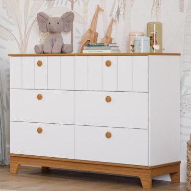 Imagem de Cômoda de Bebê 6 Gavetas MDF Liza Permobili, Branco/Nature